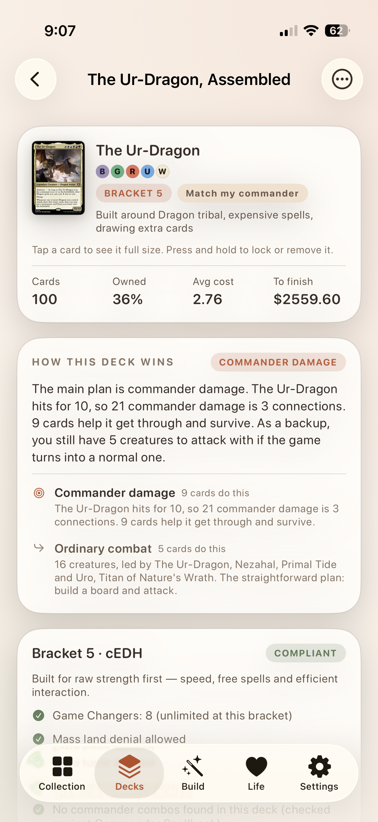 A finished deck — header, stat tiles, the card list