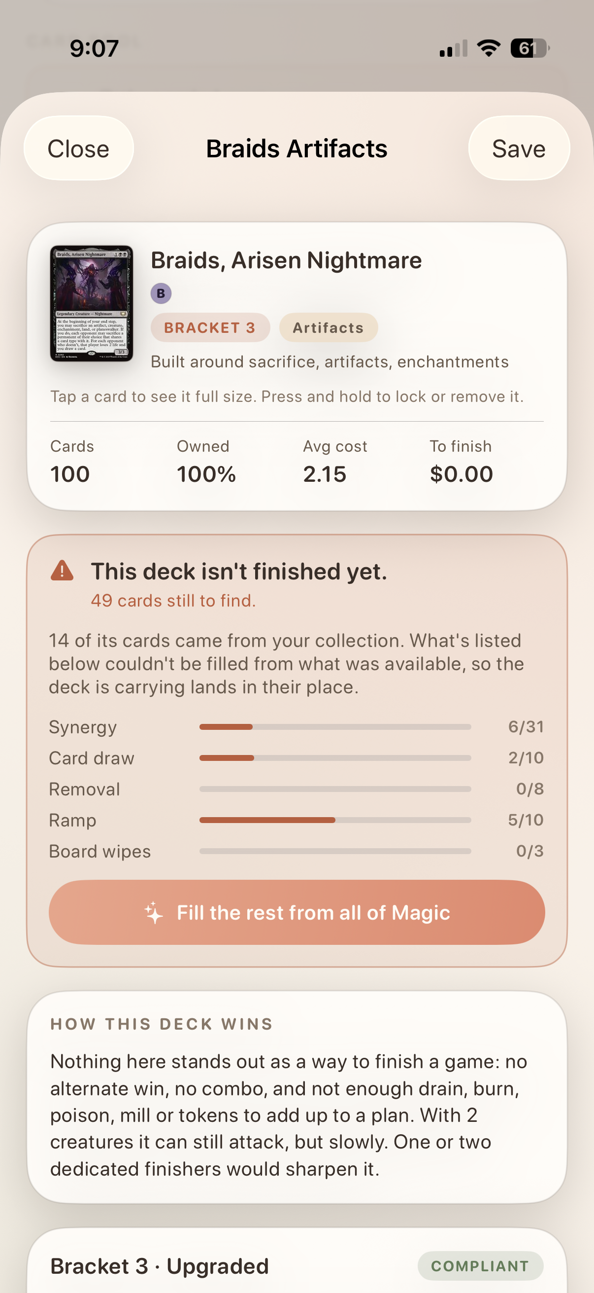 The missing-cards banner with per-job progress